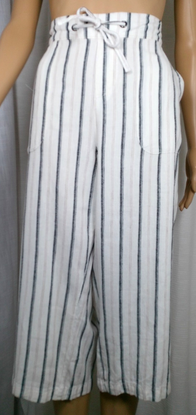 Naturals D Co Linen Blend Wide Leg Pants Petite Large Black Stripe Coastal Beach